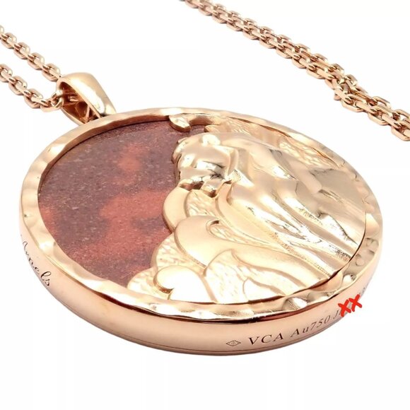 Van Cleef & Arpels Zodiaque 18k Rose Gold Leo Pendant Red Jasper Necklace + Cert - Picture 1 of 16